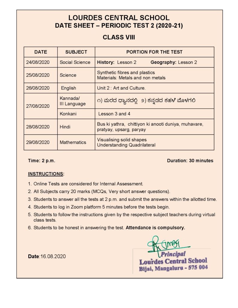 Class 8 Date sheet for Periodic test 2-page-001